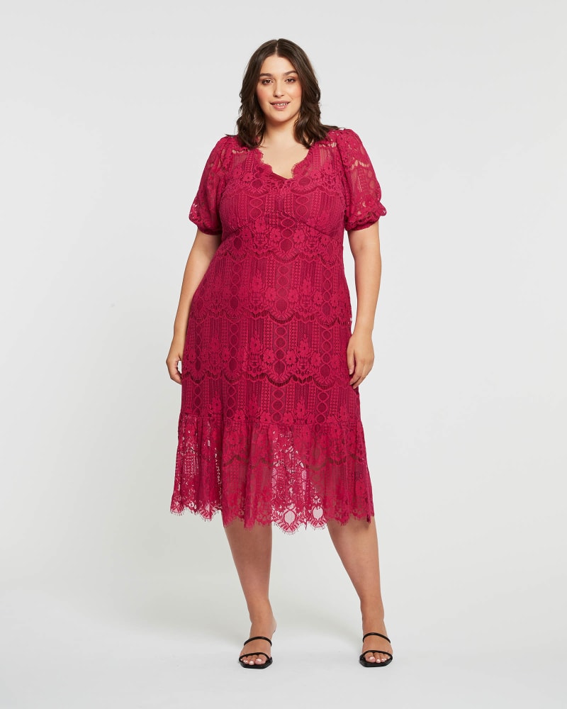 Front of a model wearing a size 4X Lucca Dress in Pink by Estelle. | dia_product_style_image_id:267338